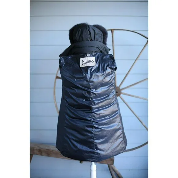 $1,190 Herno Down Padded Coat Fur Trimmed Hood SZ 40 Black MINT